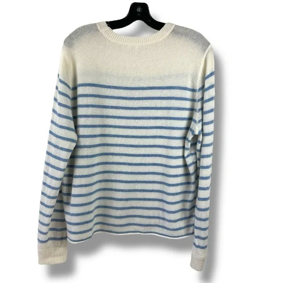Reformation S Ivory Parisian Blue Stripe Cashmere Light Comfy Sweater - Picture 2 of 5